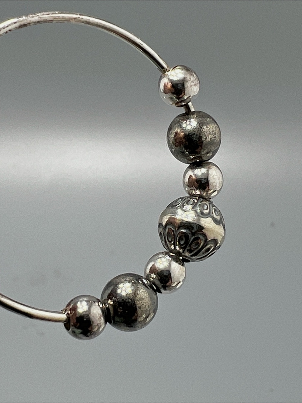 Sterling Silver Beaded Hoop Earrings - Silver - Picture 4 of 5